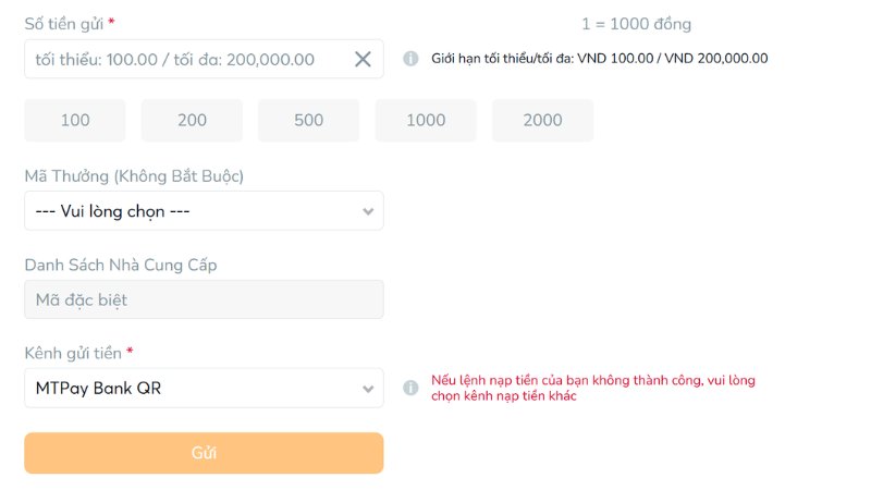 Hạn mức và tốc độ xử lý của mỗi phương thức gửi tiền